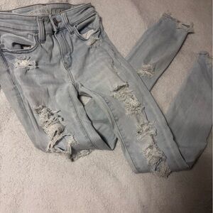 American Eagle Outfitters Light Blue Distressed Skinny Jeans